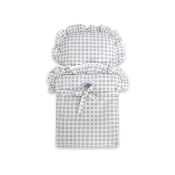 Wooden Doll Stroller Gray-White White Gray Checkered
