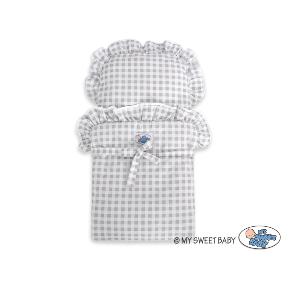 Wooden Doll Stroller Gray-White White Gray Checkered