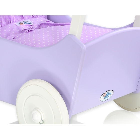 Wooden Doll Stroller Lilac Purple with White Dots Dolls Bedding