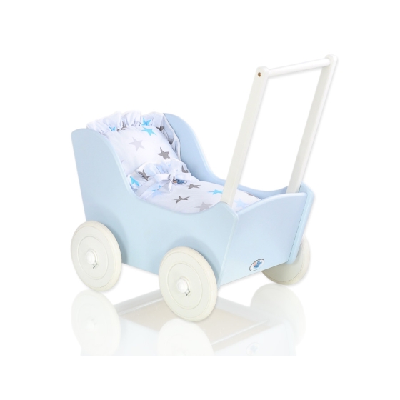Wooden Doll Stroller Pram Blue -765