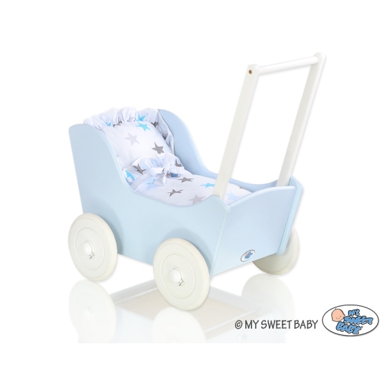 Wooden Doll Stroller Pram Blue -765