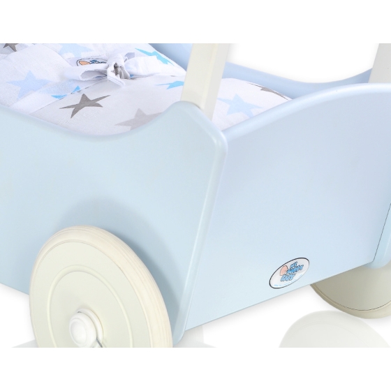 Wooden Doll Stroller Pram Blue -765