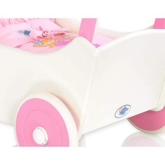 Wooden Doll Stroller White-Fuchsia -558