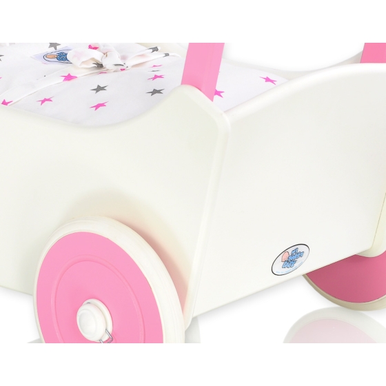 Wooden Doll Stroller White-Fuchsia -622