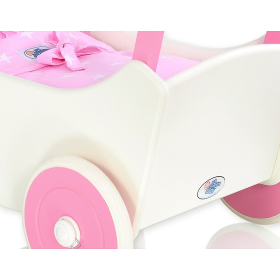 Wooden Doll Stroller White-Fuchsia -719