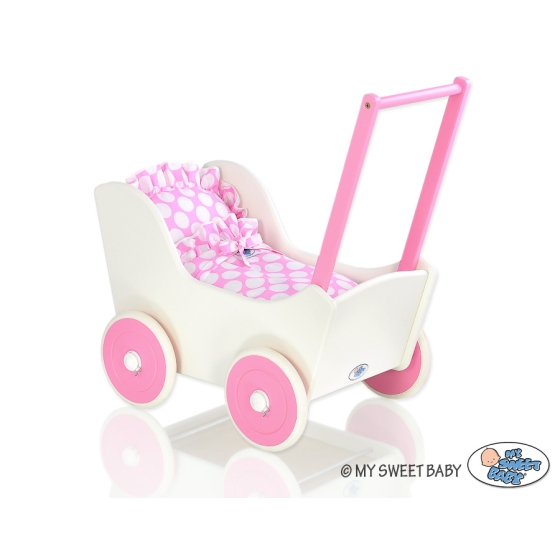 Wooden Doll Stroller White-Fuchsia -768