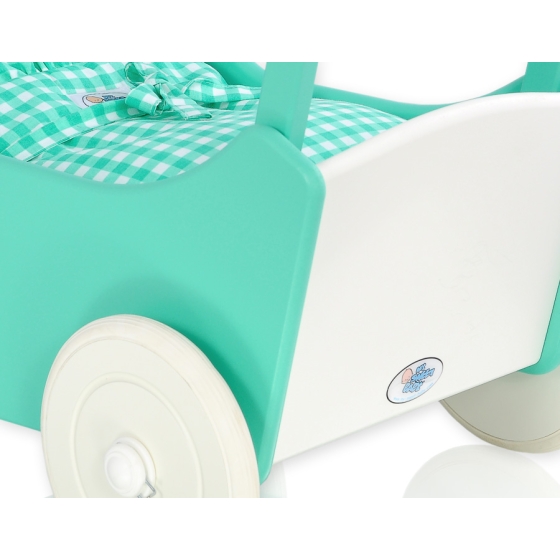 Wooden pram for Dolls with Bedding Set Mint White -621