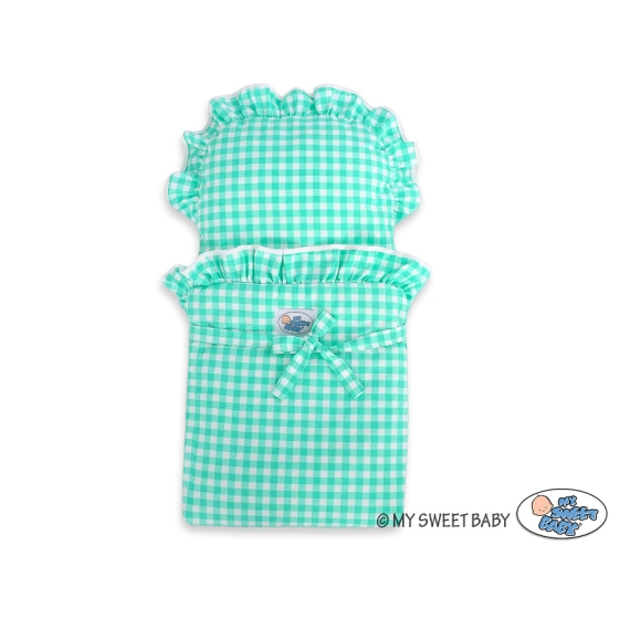 Wooden pram for Dolls with Bedding Set Mint White -621
