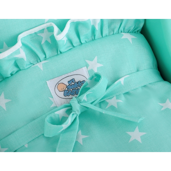 Wooden pram for Dolls with Bedding Set Mint White -717