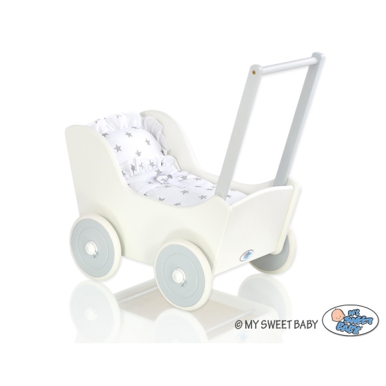 Wooden pram White with Gray -740
