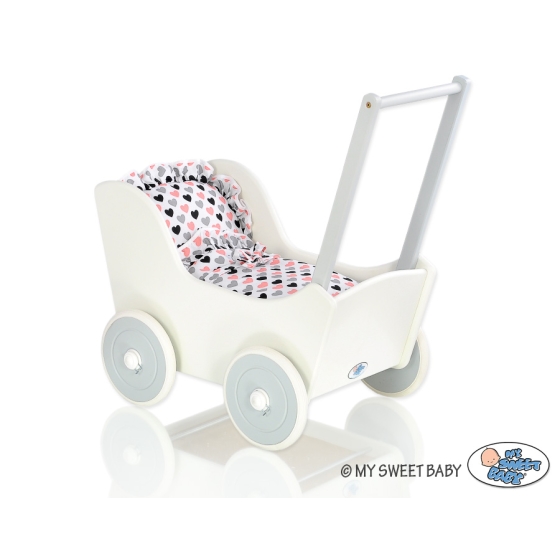 Wooden pram White with Gray -767