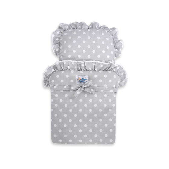 Wooden pram White with Gray Bedding Set White Dots on Gray