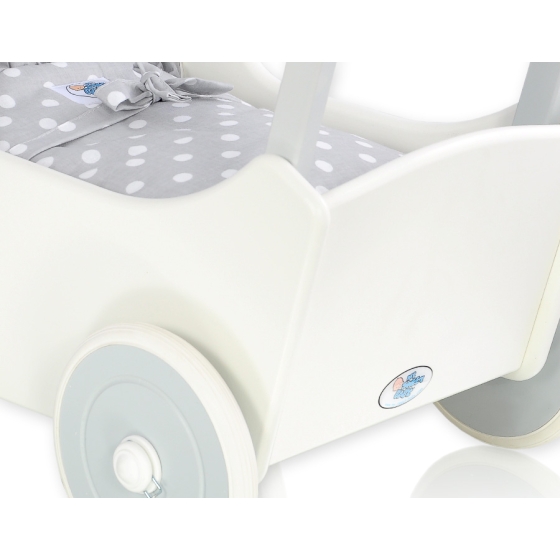 Wooden pram White with Gray Bedding Set White Dots on Gray