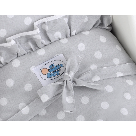 Wooden pram White with Gray Bedding Set White Dots on Gray