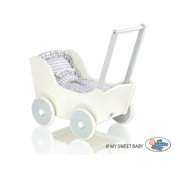 Wooden pram White with Gray White Gray Checkered